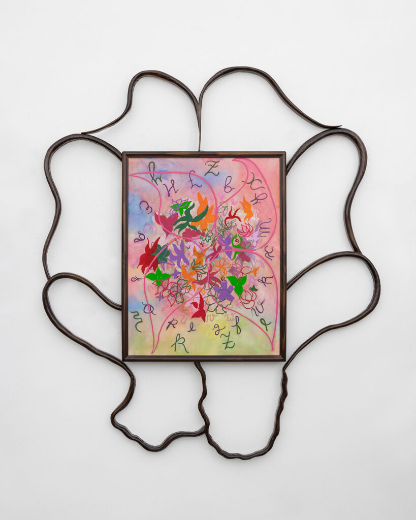 "It dances and it's not just a dance, it's a Whirlpool that grows". 
(Baila y no es solo un baile, es un remolino que crece). 

Pastel, chalk and oil on canvas. Carved and polished wood. 2023.
92 x 90 x 5 cm